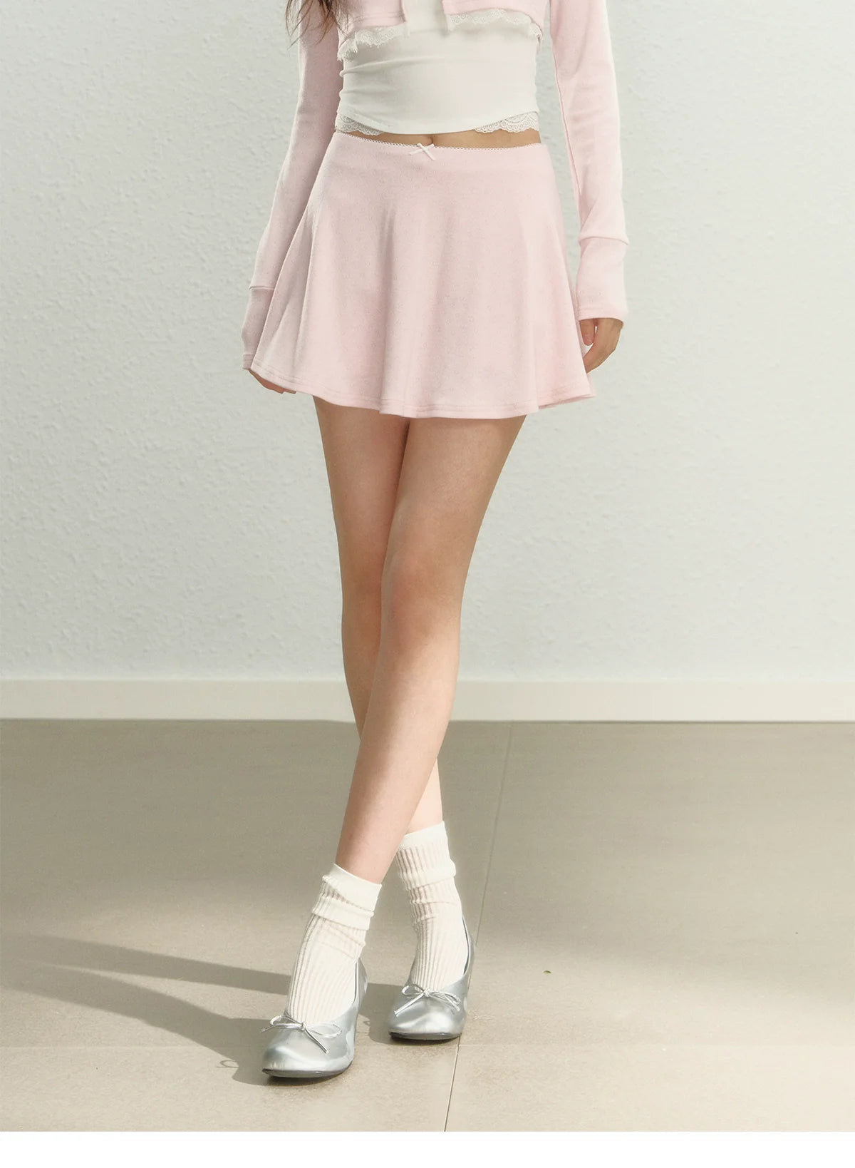 Pink Square Neck Short Sleeve T-shirt &amp; Cardigan Set