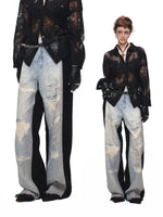 Lace Printed Wide Leg Jeans