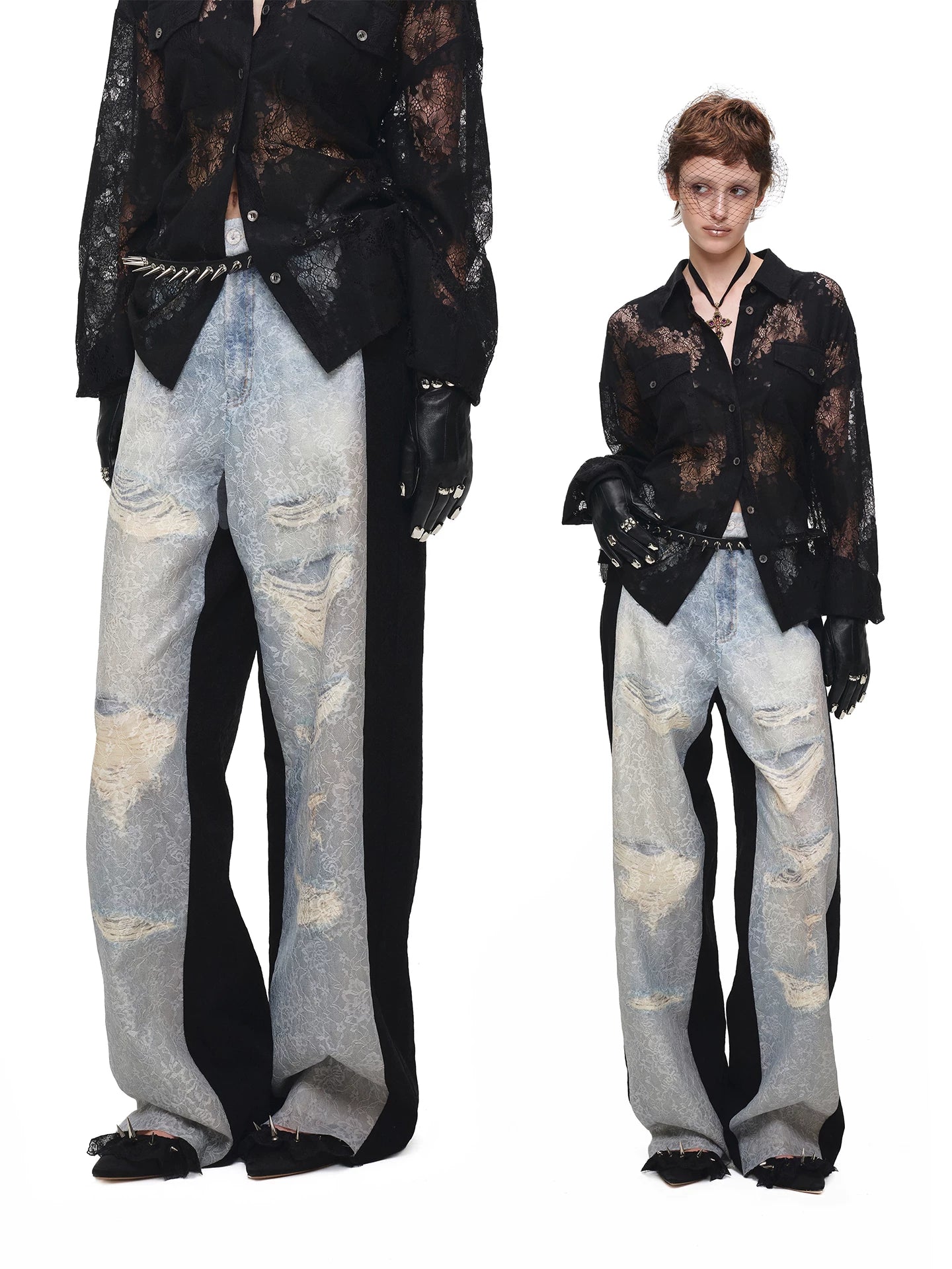 Lace Printed Wide Leg Jeans