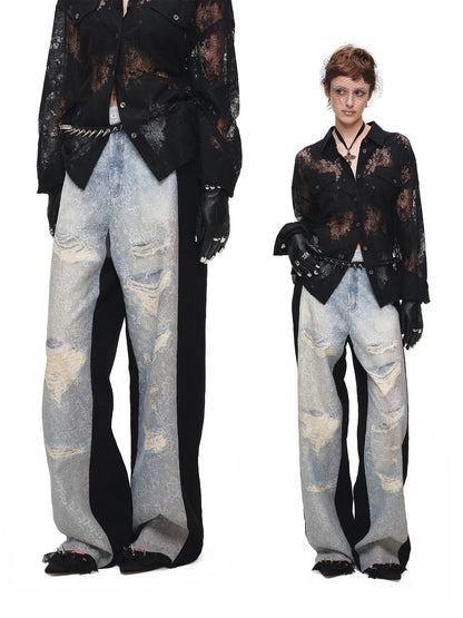 Lace Printed Wide Leg Jeans
