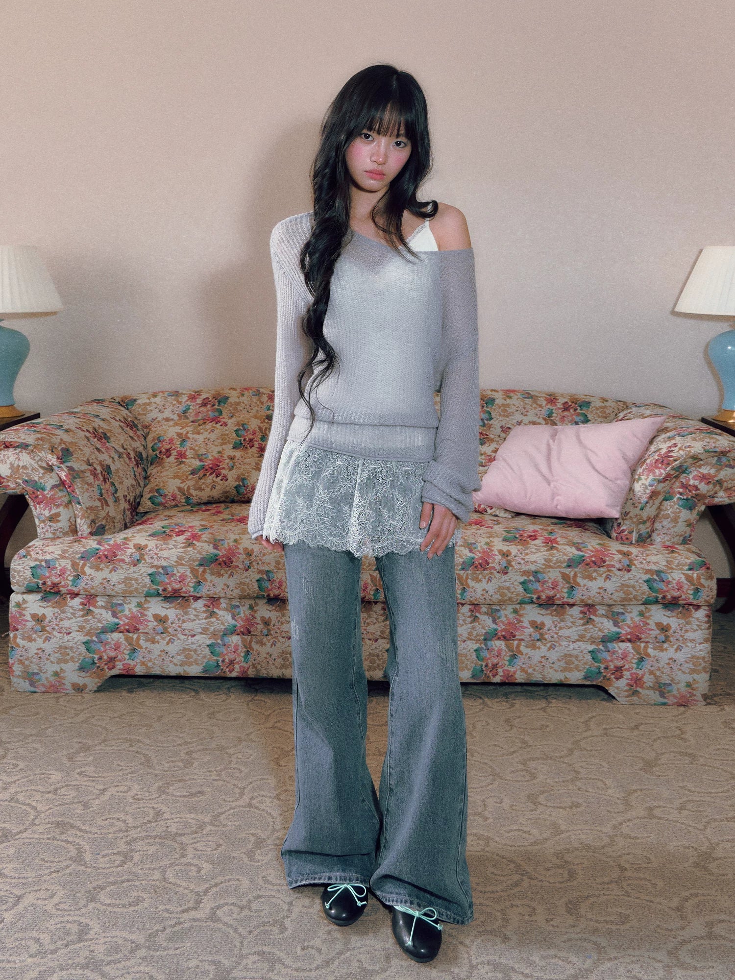 Asymmetric V-Neck Knit Top