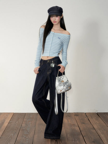 Striped Knit One-Shoulder Top