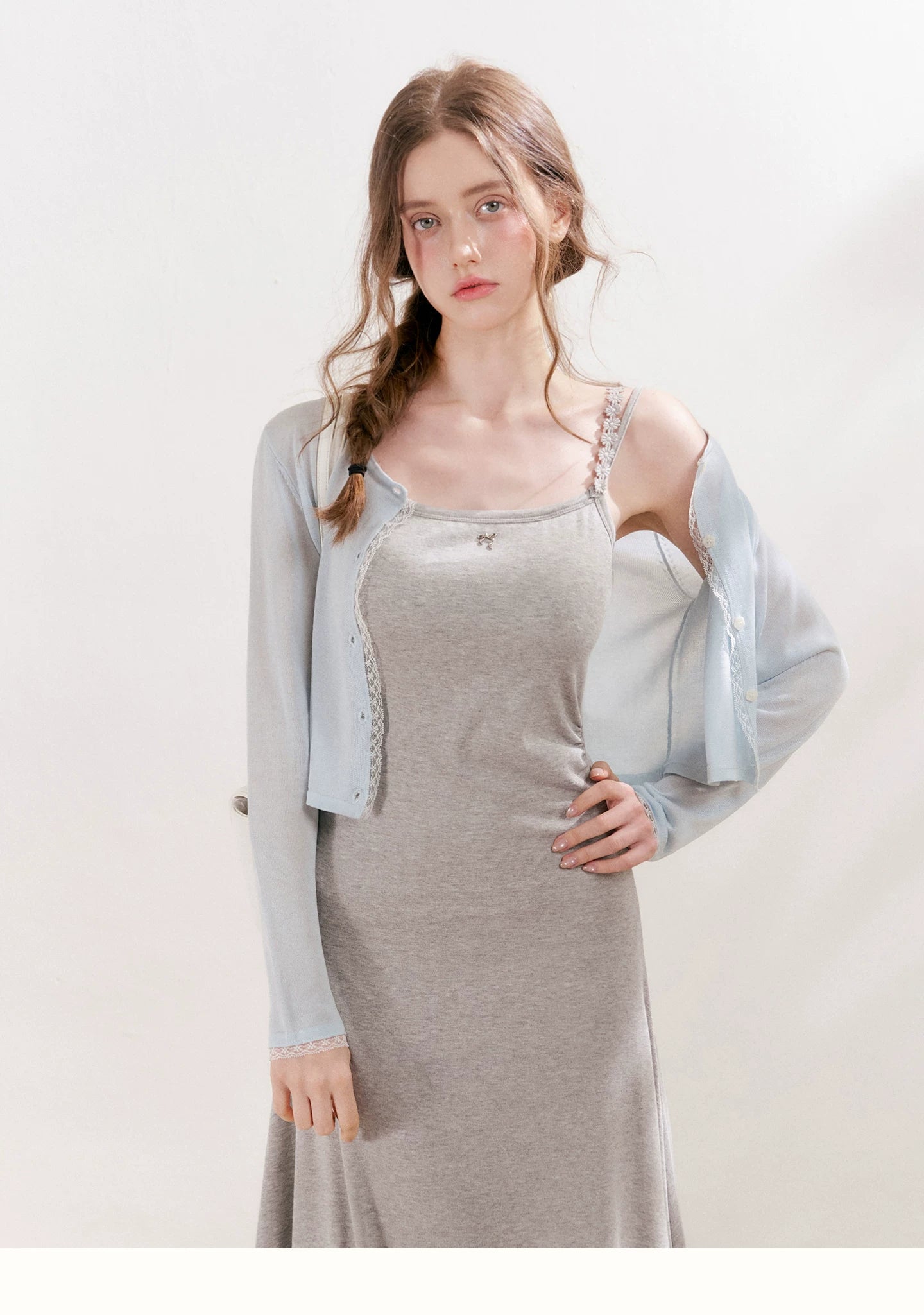 Gray Daisy Strap Knit Dress