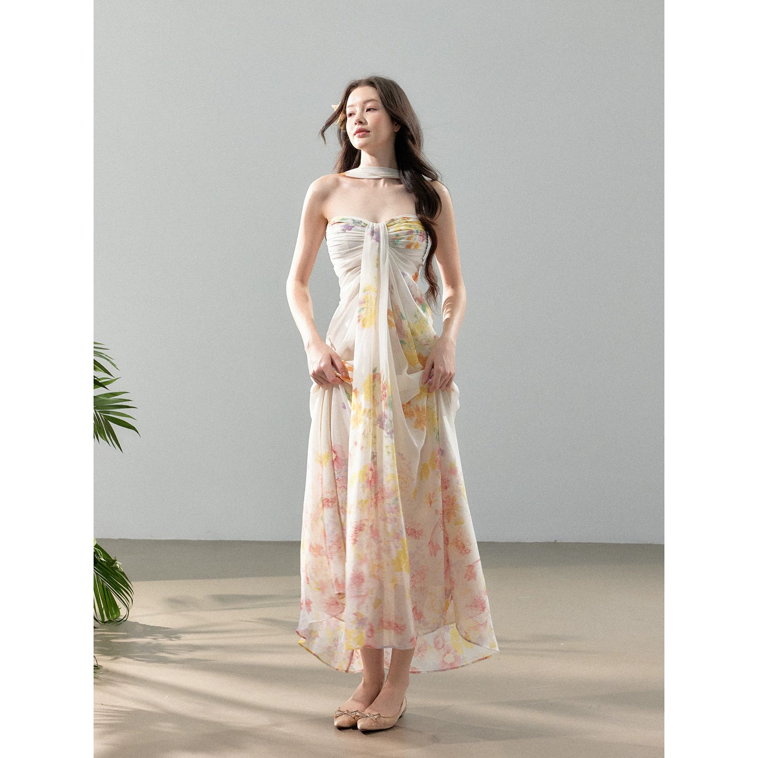 White Floral Halter Maxi Dress