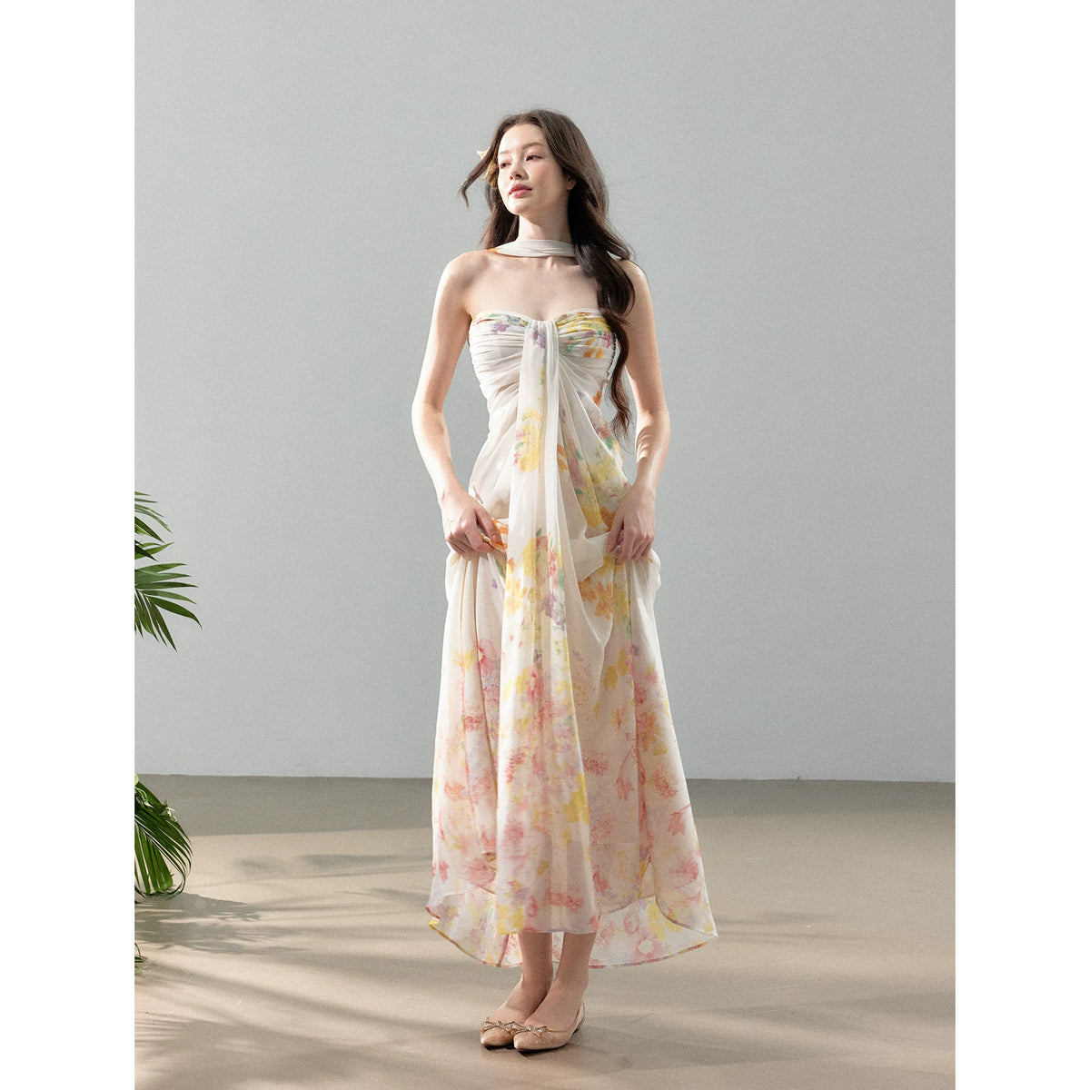 White Floral Halter Maxi Dress