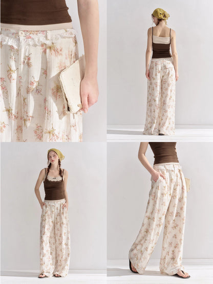 Floral Lace Wide-Leg Pants