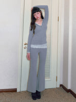 Gray Lace Panel Flared Pants