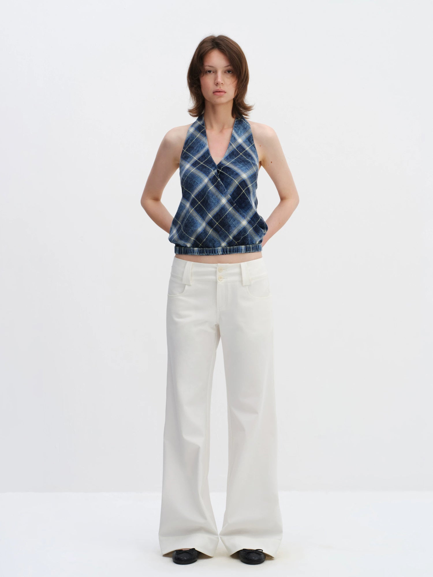Classic Plaid Halter Backless Vest