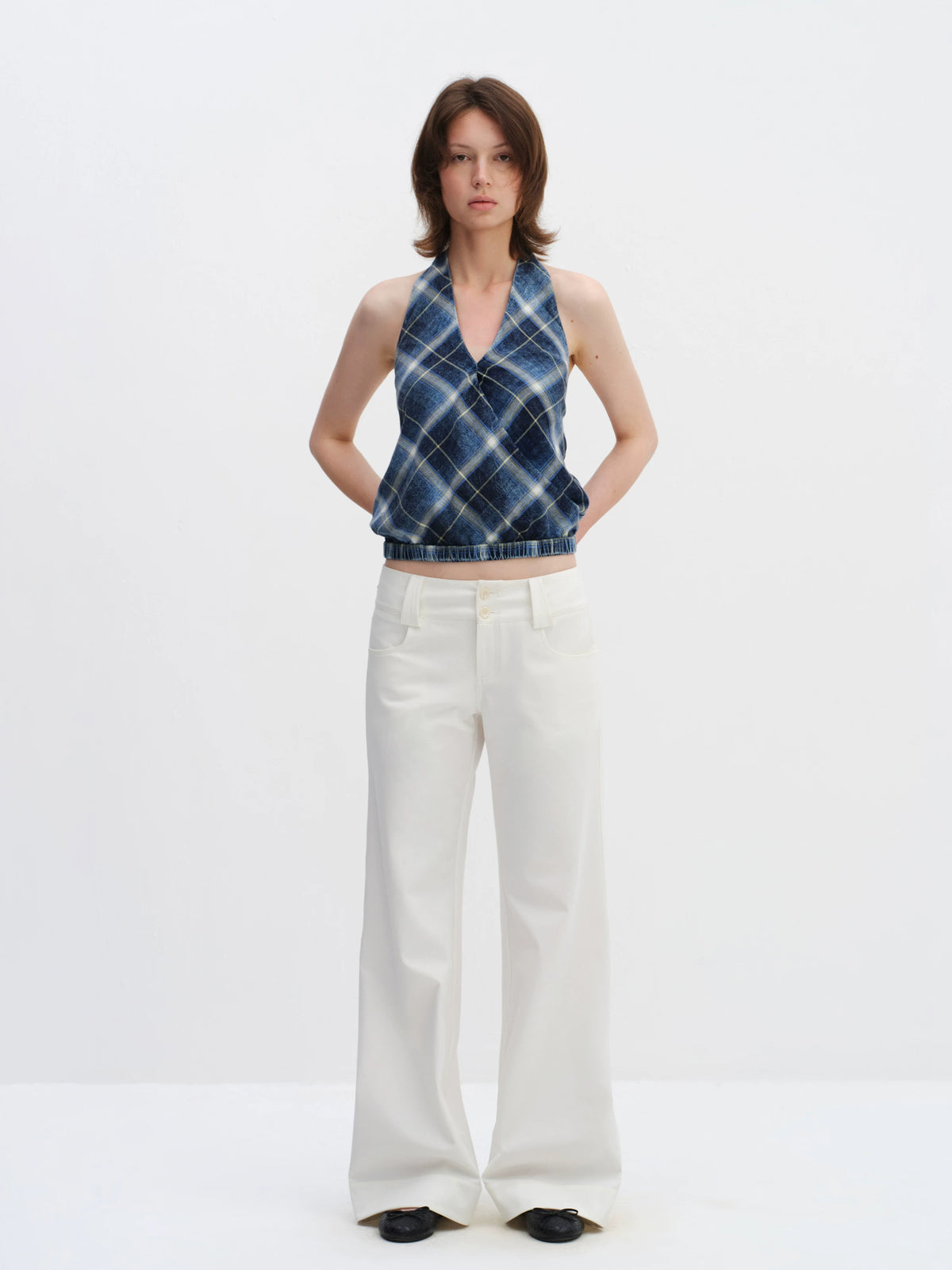 Classic Plaid Halter Backless Vest