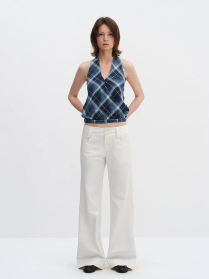 Classic Plaid Halter Backless Vest