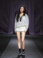 Striped Knit Polo T-Shirt & Contrast Trim Skort Set
