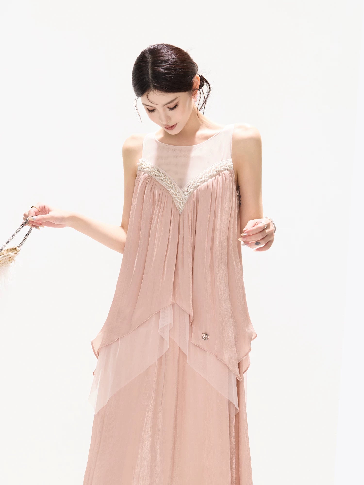 Beaded Lace Panel Maxi Dress