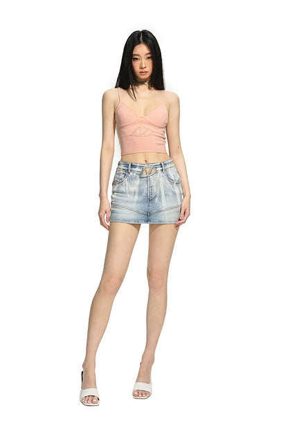 Pink &amp; White Cutout Knitted Halter Top