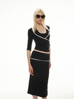 Contrast Knit Halter Skirt Set