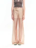 Champagne Acetate Sheer Straight Pants