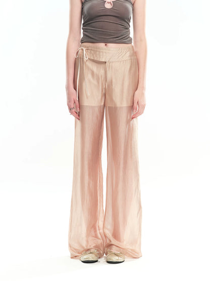 Champagne Acetate Sheer Straight Pants