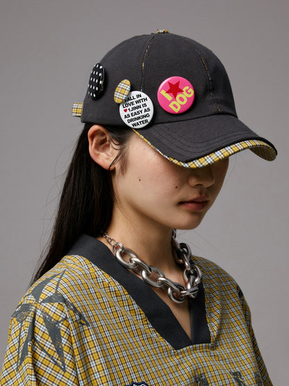 Plaid-Panel Badge Baseball Cap