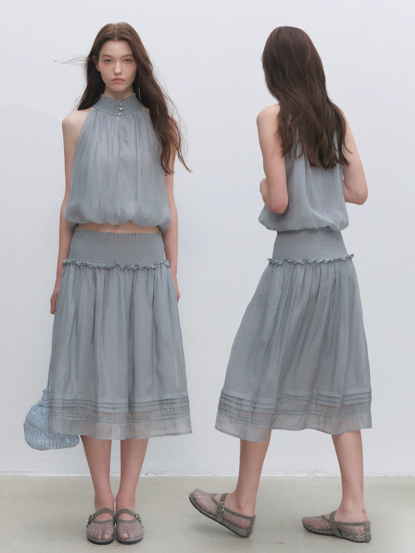 Lyocell Bubble Halter Top &amp; Skirt Set
