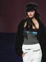 Colorblock Bustier Top & Relaxed Wool-Blend Knit Cardigan Set