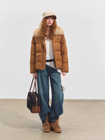 Faux Suede Fur Collar Down Jacket