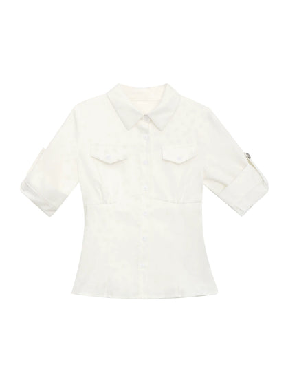 White Pocket Crop Shirt