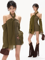 Green Halter Chiffon Dress