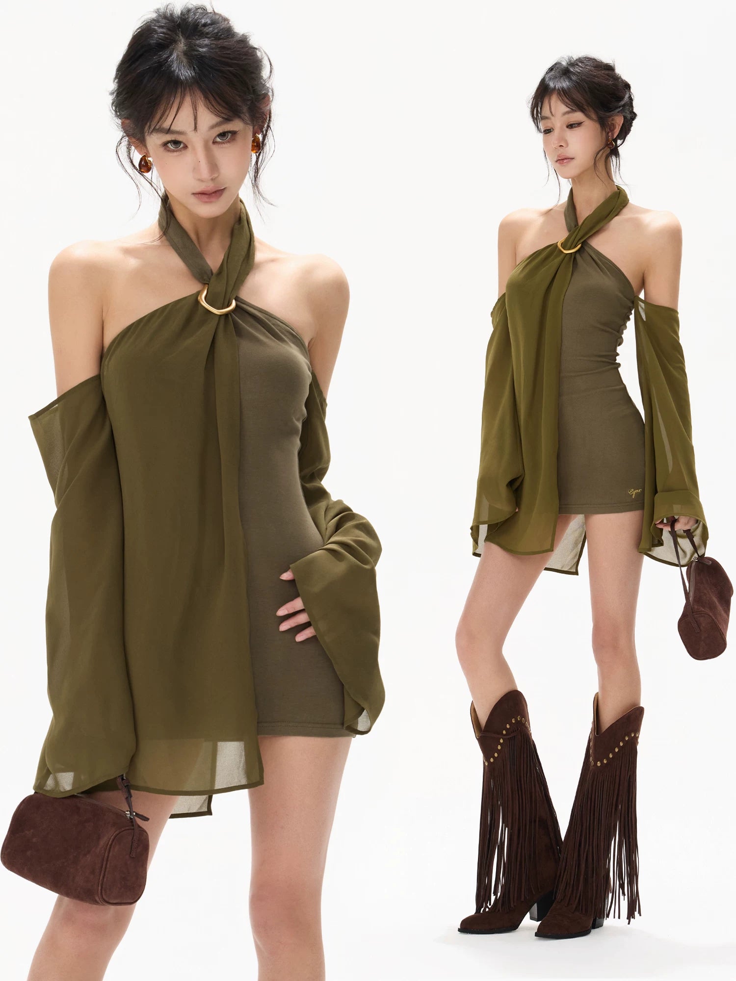 Green Halter Chiffon Dress