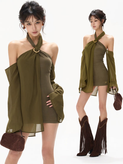 Green Halter Chiffon Dress