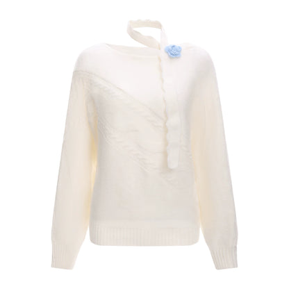 Lazy Floral Scarf Neck Sweater