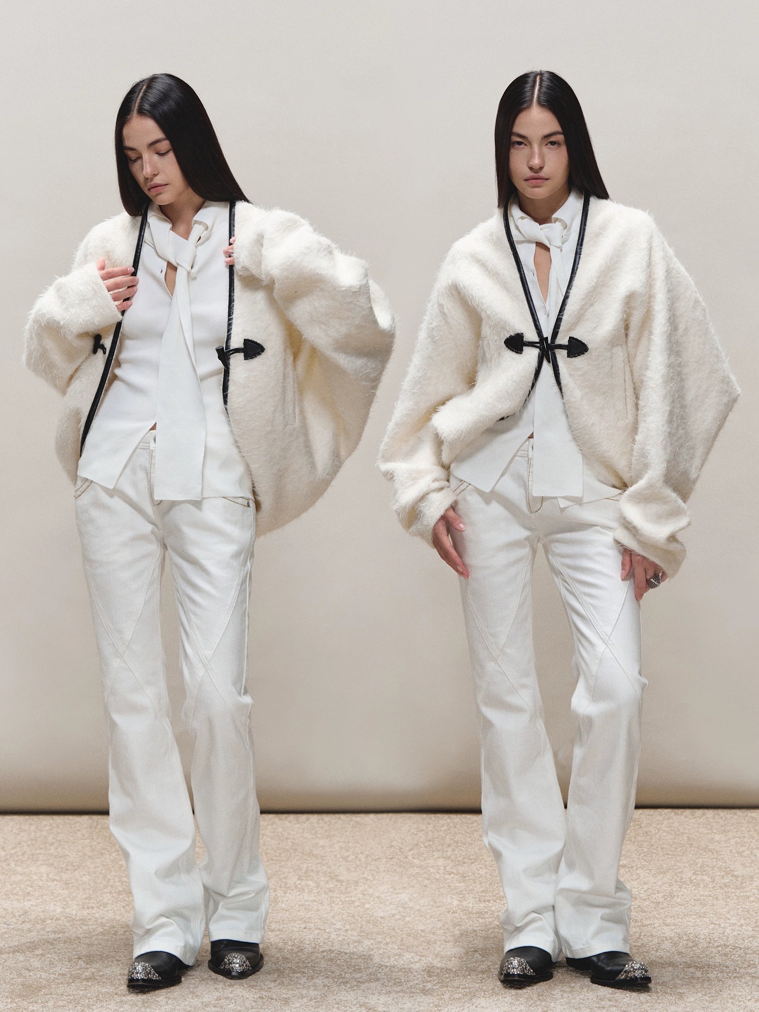 Toggle Trim Diamond-Stitch Wool Coat