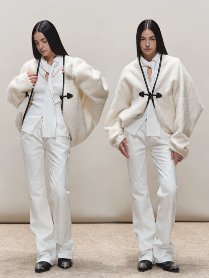 Toggle Trim Diamond-Stitch Wool Coat