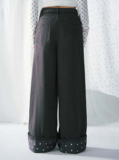 Star Detail Wide-Leg Pants