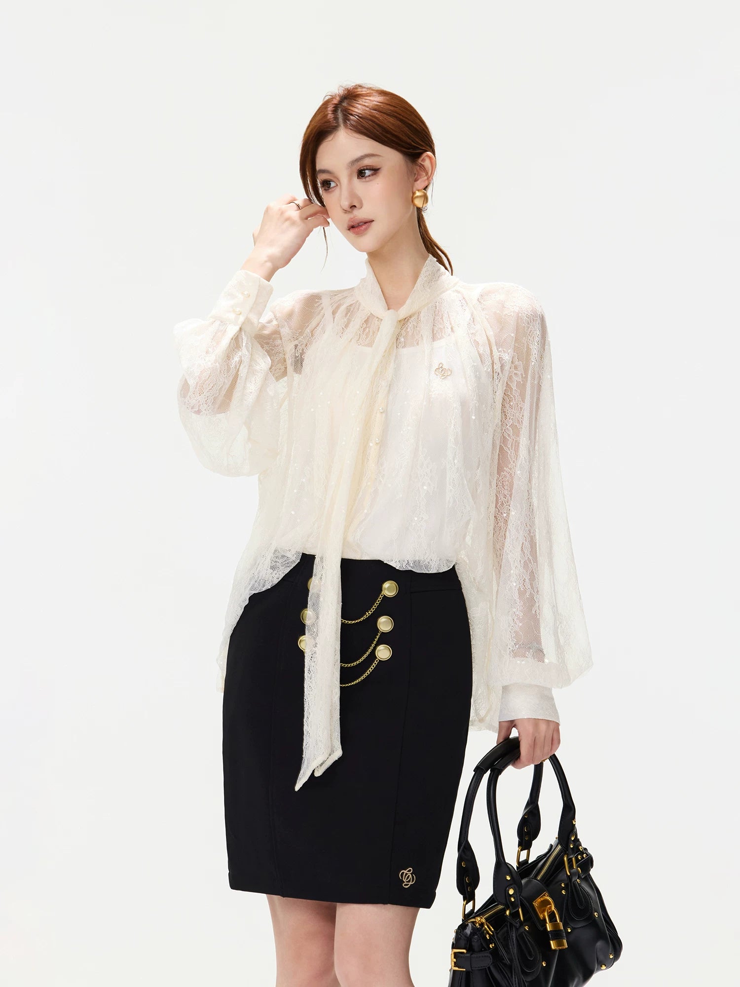 Sequin Lace Ribbon Blouse