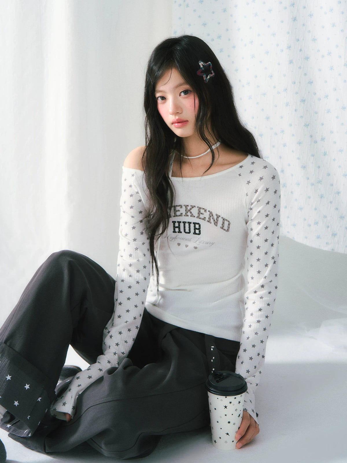Star Print One-Shoulder Tee