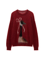 Bow Pattern Relaxed Knit Sweater