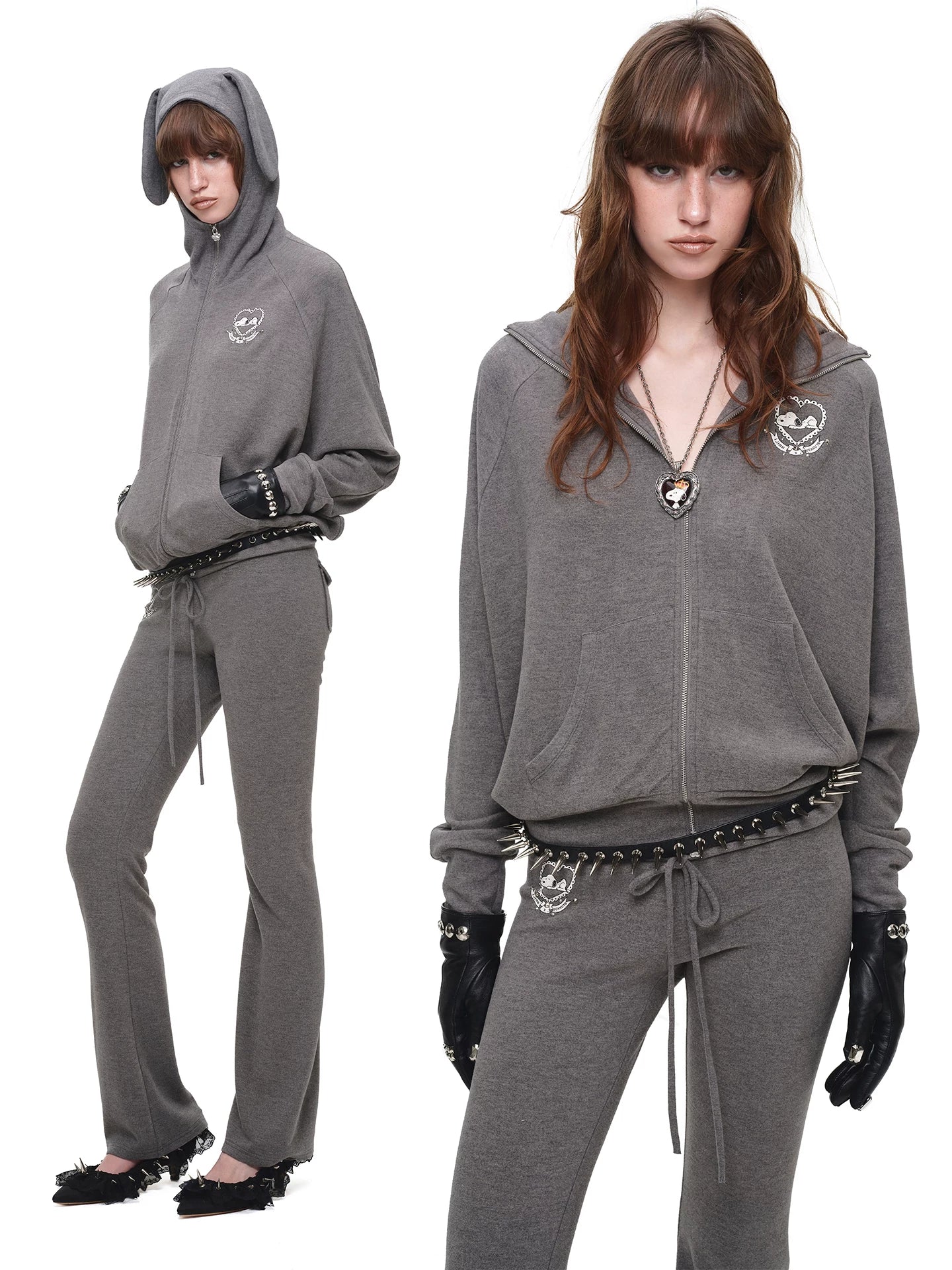 Dog-Ear Hoodie &amp; Flared Pants Set