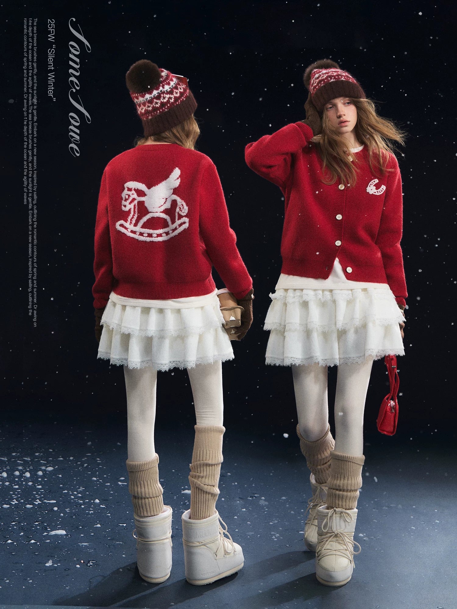 Red Pony Print Crewneck Cardigan