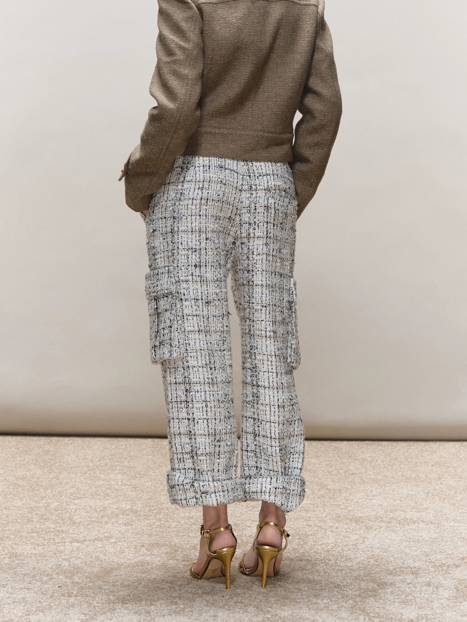 Wool Boucle Utility Cuffed Pants