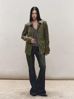 Mud-Blue Contrast-Stitch Flare Jeans