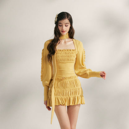 Pleated Ruffle Knit Top &amp; Skirt Set