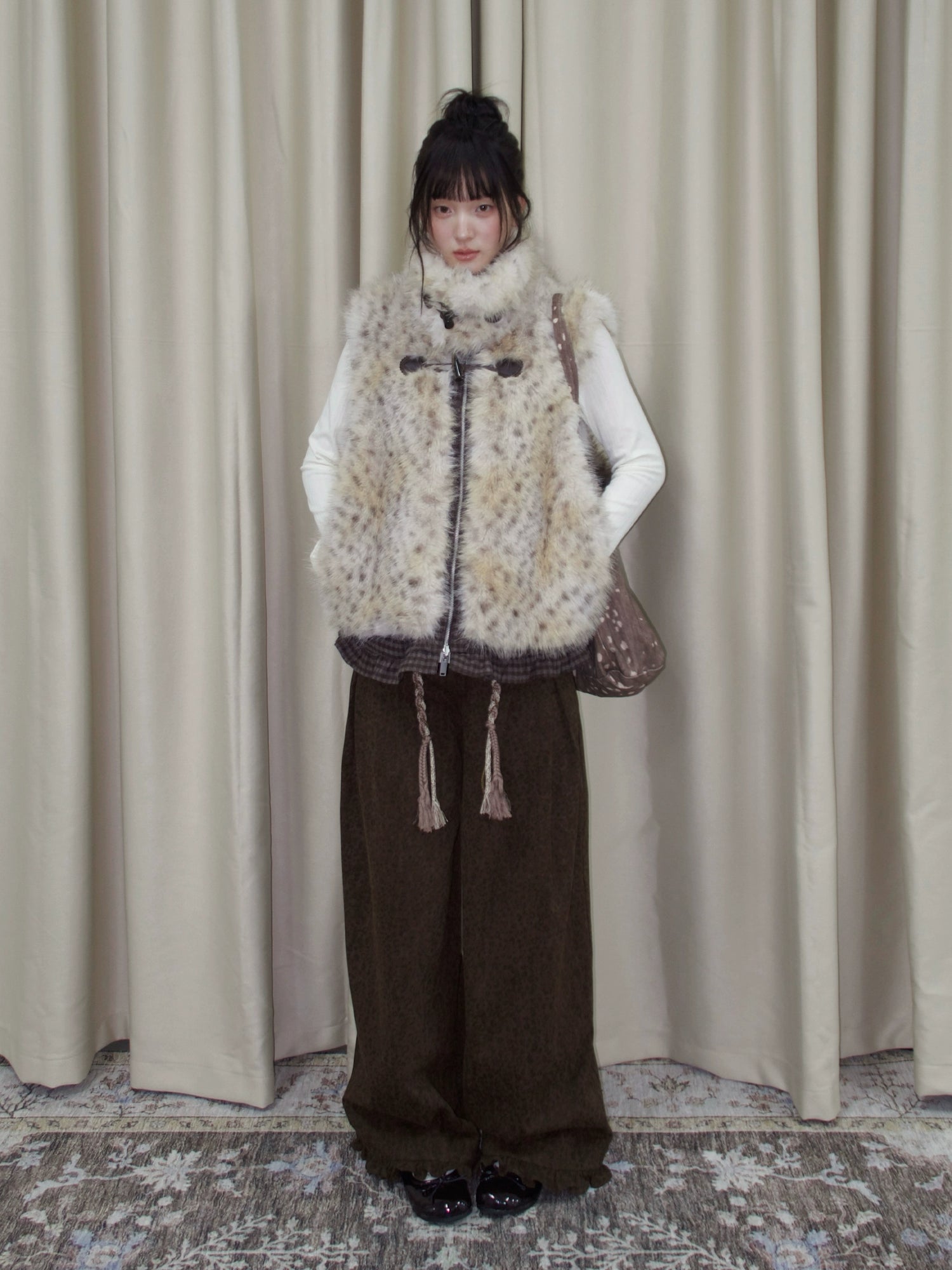 Reversible Leopard Trim Faux Fur Vest