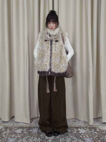 Reversible Leopard Trim Faux Fur Vest