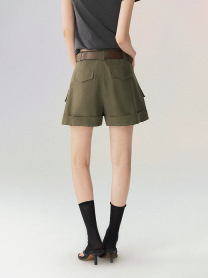 Multi-Pocket Rolled Hem Cargo Shorts