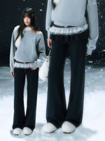 Navy Blue Star Lace Pleated Straight-leg Pant Set