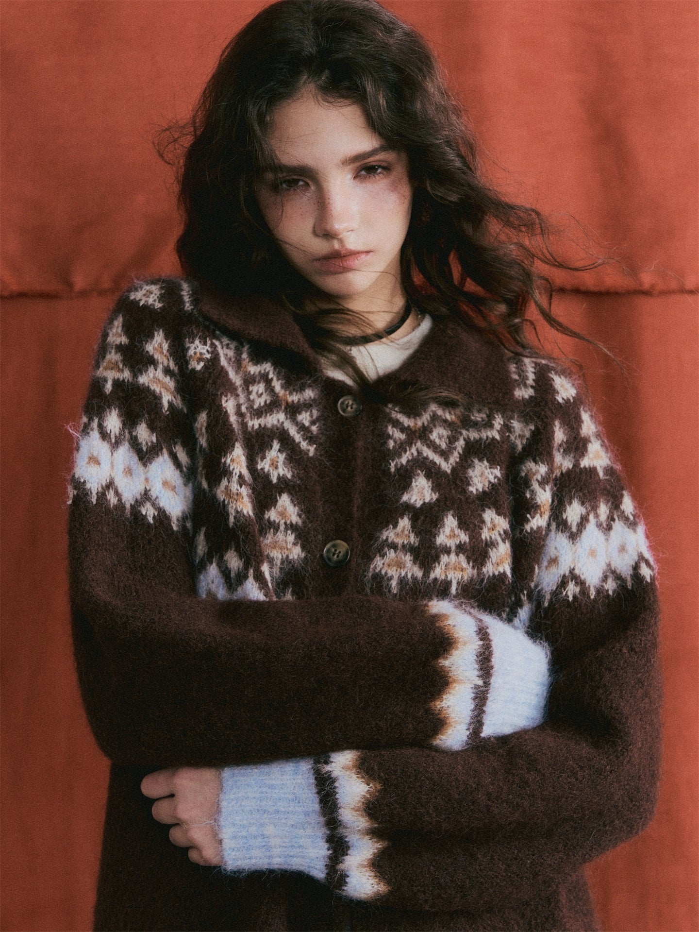 Fair Isle Wool Collar Cardigan