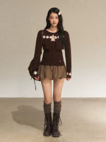 Brown Argyle Knit Cardigan Set