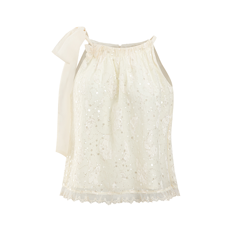 White Butterfly Lace Halter Top  &amp; Midi Skirt Set