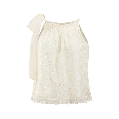 White Butterfly Lace Halter Top  &amp; Midi Skirt Set