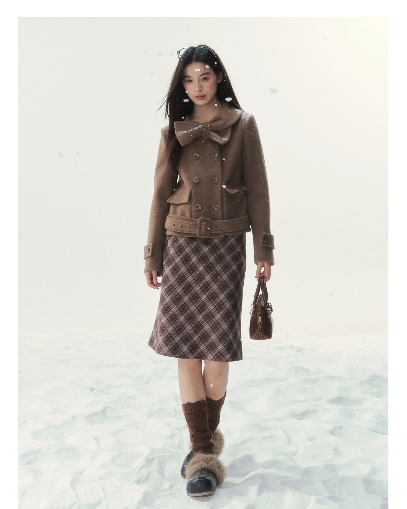 Plaid Pleat Floral Midi Skirt