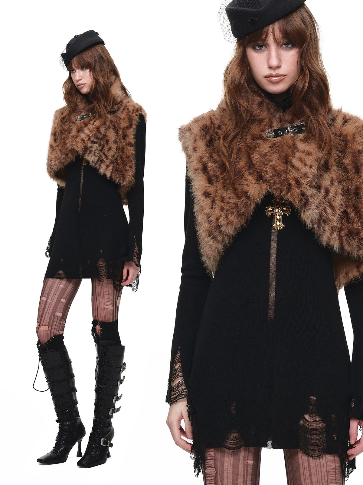 High Neck Cutout Knit A-Line Dress